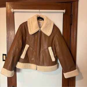 Relaxed Vegan Leather Sherpa Bomber Jacket